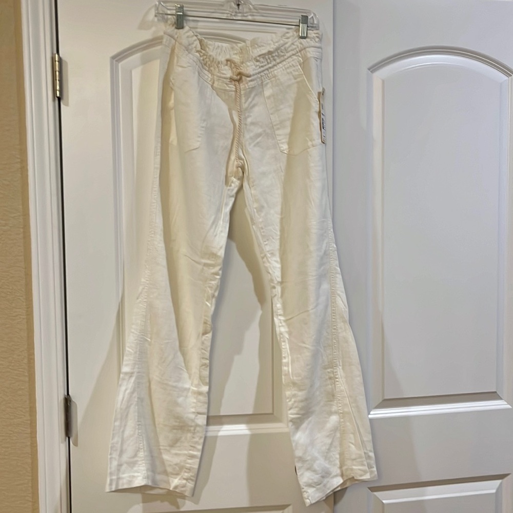 Roxy white linen drawstring pants/trousers size medium